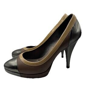 BCBG Max Azria Womens Sz 8B patent leather platform pumps metalic heel & toe